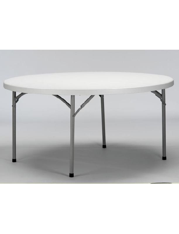 Table pliante Pilotte - diamètre 180 cm - plateau monobloc en polyéthylène haute densité gris clair_0