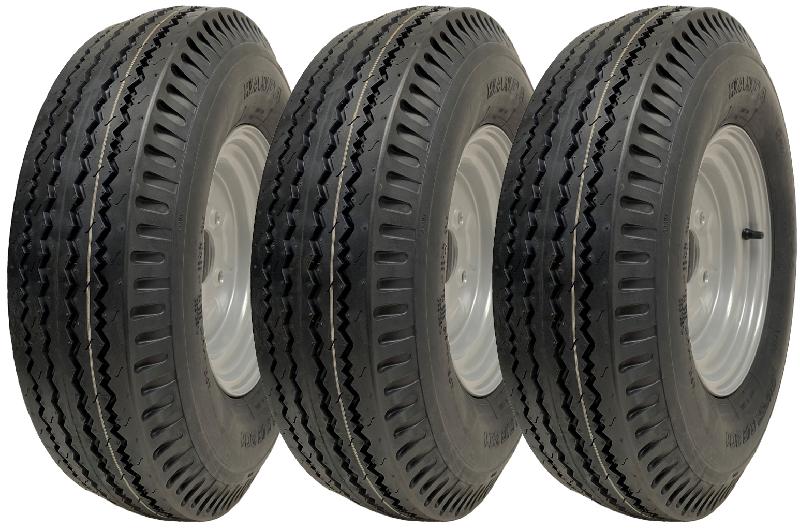 5.00x10 Pneu et roue de remorque 4 crampons 100mm PCD 72N Capacité de charge 355kg (Lot de 3)_0
