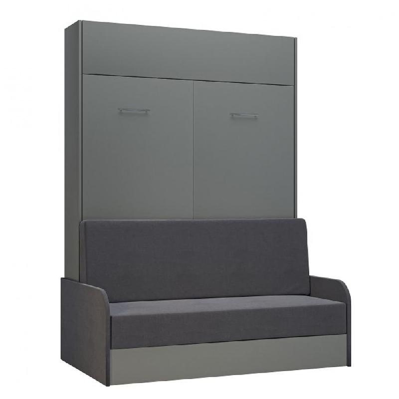 ARMOIRE LIT ESCAMOTABLE DYNAMO SOFA GRIS MAT CANAPÉ ACCOUDOIRS TISSU GRIS COUCHAGE 140*200_0