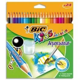 BIC POCHETTE PLASTIQUE DE 24 CRAYONS DE COULEUR AQUARELLABLE 17,5CM ASSORTIS AQUACOULEUR