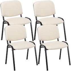 CLP Lot de 4 chaises visiteur empilables Ken en similicuir et piètement noir Crème - beige polyester 312993_0