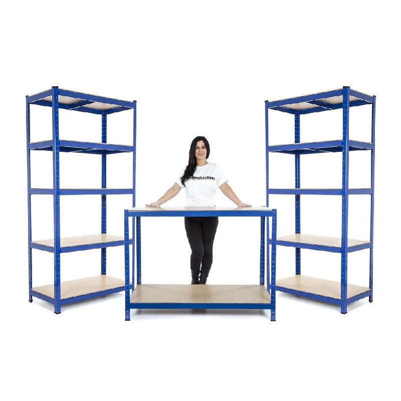 Ecomb07 - Rangement de garage - Kit de démarrage avec 2 étagères 1800mm H x 900mm L x 300mm P et 1 établi de travail_0