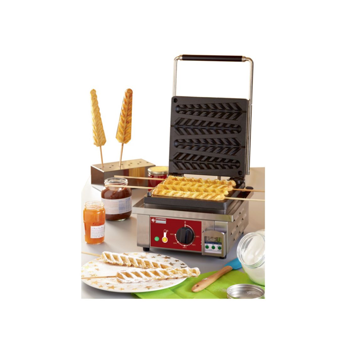 Gaufrier simple 220 V - Épi sur bâtonnets - Diamond - Professionnel en acier inoxydable avec moule en fonte_0