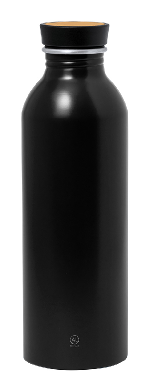 Gourde de sport - aluminium recyclé - couvercle en bambou - 550 ml - couleur noir_0