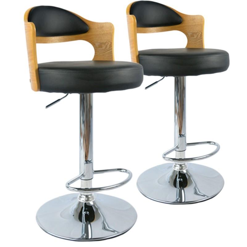 Lot de 2 chaises de bar David 110 cm - Chêne clair & Noir - Design contemporain - Paris Prix_0