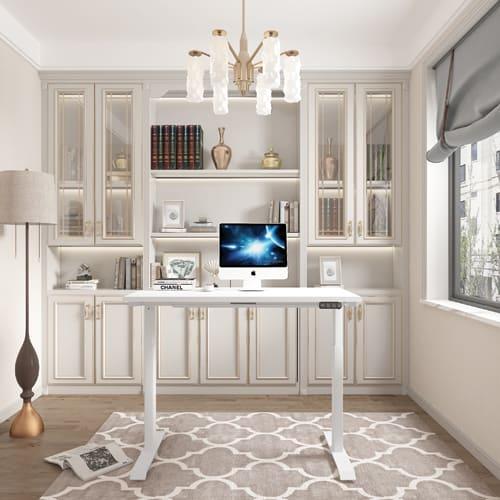 Bureau électrique 4 pieds ulric 120x80 cm. Haut. 73cm. Plateau mélaminé 25mm noisetier et piètement blanc_0