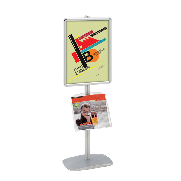 Porte-affiches Cadro-Clic® A2 avec 1 étagère sur pied H 133 cm - Aluminium - Réf.214032_0