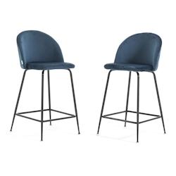 RATTATAN Lot de 2 tabourets de bar en velours avec pieds en métal,h.65cm,pour bar,restaurant et cuisine,design moderne et élégant–Sara XL–Bleu/_0