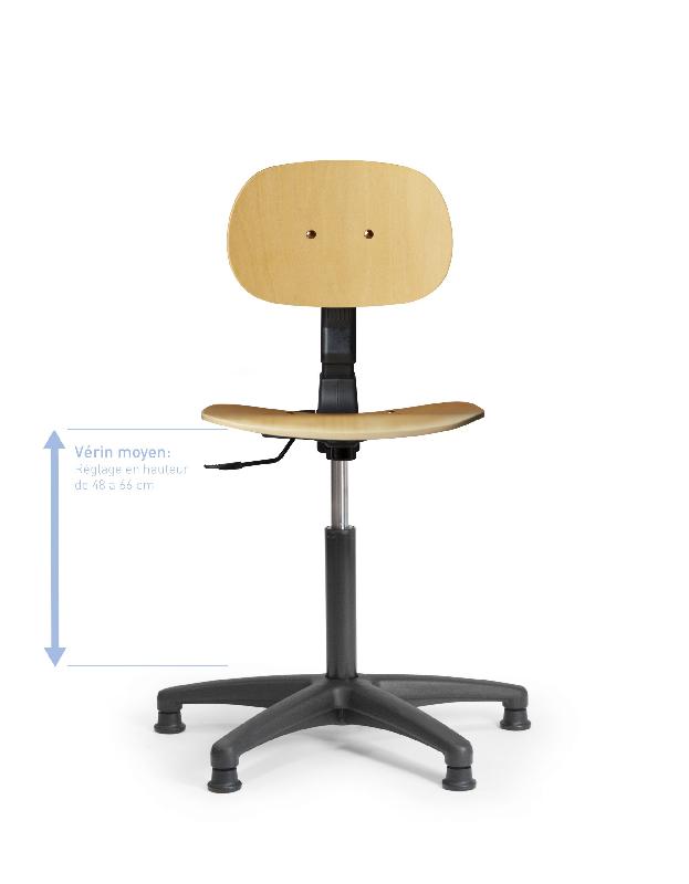 Siège d'atelier en bois - contact permanent - roulettes autobloquantes - réglable de 460 à 660 mm_0