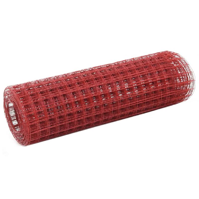 Vidaxl grillage acier avec revêtement en pvc 25x0,5 m rouge 143677_0