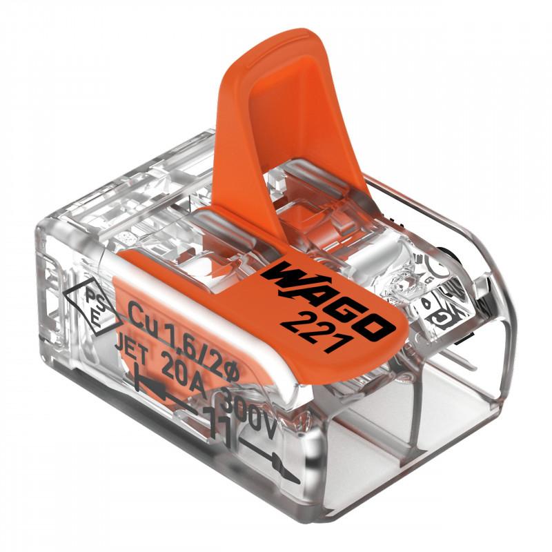 Borne de raccordement WAGO 221 Mini 2x4mm² à leviers souple et rigide - 2 points de connexion - Wago | 221-412_0