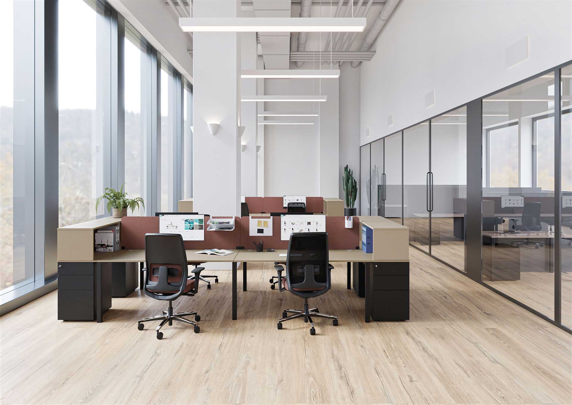 Bureau modulable avec voile de fond électrifiable - OPTIM' - Poste simple ou face à face - Fabrication française_0