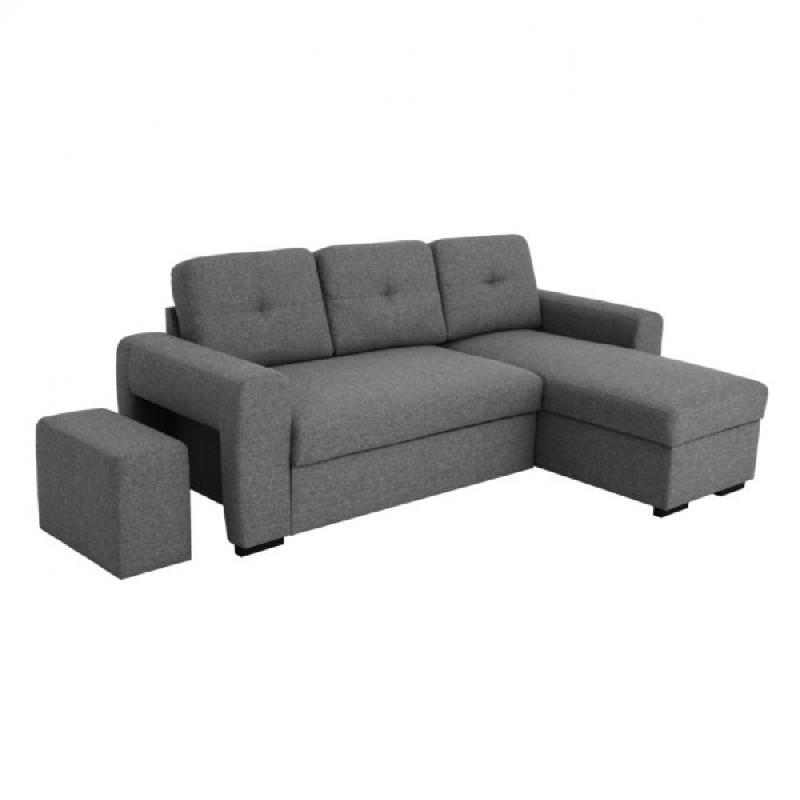 Canapé d'angle réversible convertible LIDO gris foncé avec coffre de rangement et pouf inclus_0
