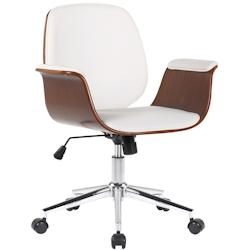 CLP Fauteuil de bureau Kemberg en similicuir avec coque d'assise en bois Noyer / Blanc - blanc Bois manufacturé 316799_0