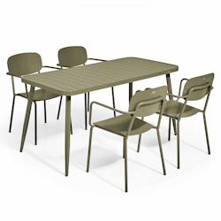 Oviala Business Ensemble table de terrasse avec 4 fauteuils en aluminium vert kaki - Oviala - green aluminium 108267_0