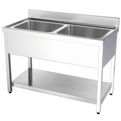 EURAST - Evier avec support 1 étagère, 2 cuves 600x500x300 - 1400x700x850 mm - 20750417 - inox 20750417_0