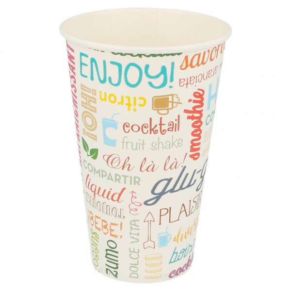 GOBELET EN CARTON 360 ML BLANC MOTIFS PAROLES MULTICOLORES - LOT DE 100 - AZ BOUTIQUE - GOBELET ÉCONOMIQUES