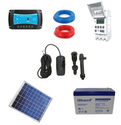 Kit de pompage solaire 750l/h pour bassin avec batterie et timer_0