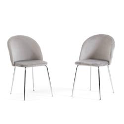 RATTATAN Lot de 2 chaises en velours avec pieds en métal, design élégant pour cuisine, salle à manger, bar ou restaurant – Sara – Gris clair/A_0