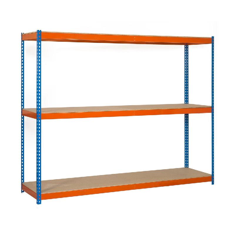 SimonRack Rayonnage industriel, 2000x1500x600 mm, 400 kg au point de flexion, 3 étagères bois, rayonnage garage, Bleu/Orange/Bois- Ecoforte - orange_0