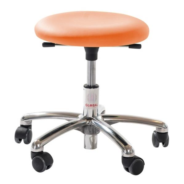 Tabouret ergonomique petite enfance - base alu - assise simili cuir orange - 5 roulettes - garanti 5 ans_0