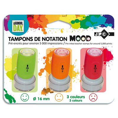 TAMPONS DE NOTATION PRE-ENCRES - 3 COULEURS - DIAMETRE 16 MM - BLISTER DE 3 TAMPONS