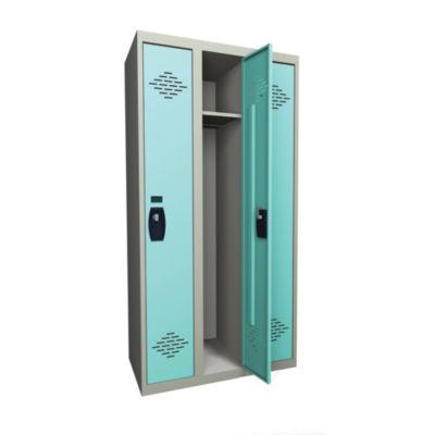 Vestiaire monobloc industrie propre 3 cases, toit plat, corps gris / portes vertes_0