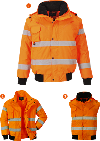 Blouson bomber réfléchissant 3 en 1 orange C467 - 3XL - Capuche amovible et manches détachables_0