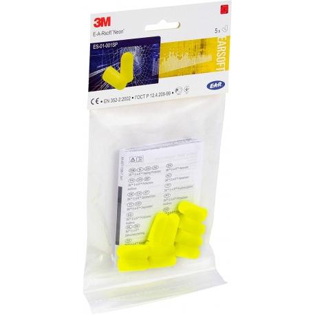 Boîte de 5 paires de bouchons d'oreille à usage unique 3M™ E-A-Rsoft™ Yellow Neon | 7000103780_0