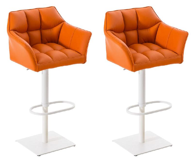 CLP Lot de 2 tabourets de bar Damaso similicuir Orange/Blanc - orange polyester 314920_0
