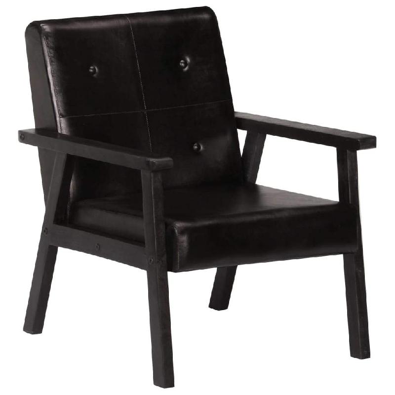 Fauteuil lounge design en cuir véritable noir - Club Sofa Salon - 61x70x74 cm - Réf. 1102173/3_0