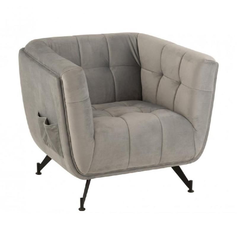 Fauteuil lounge Marianah gris clair - style contemporain - structure bois et assise velours capitonnée_0