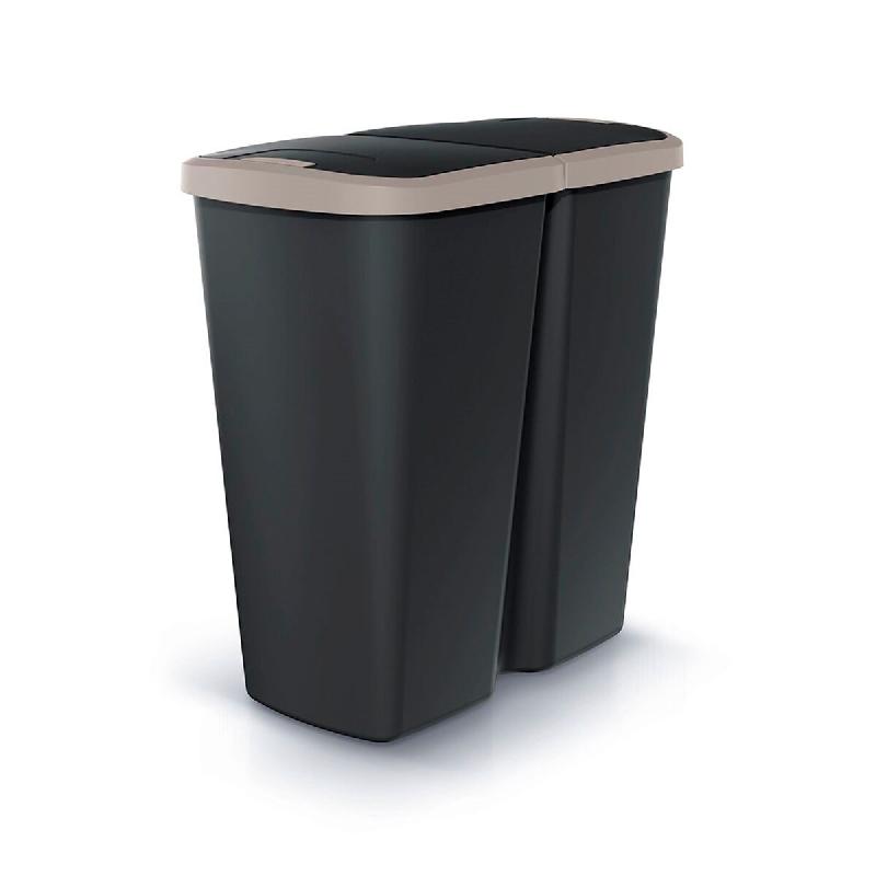 Keden - Compacta Q duo Poubelle 45L avec 2 Couvercles Indépendants de couleur Noire et marron - multicolore plastique ZA5491_0