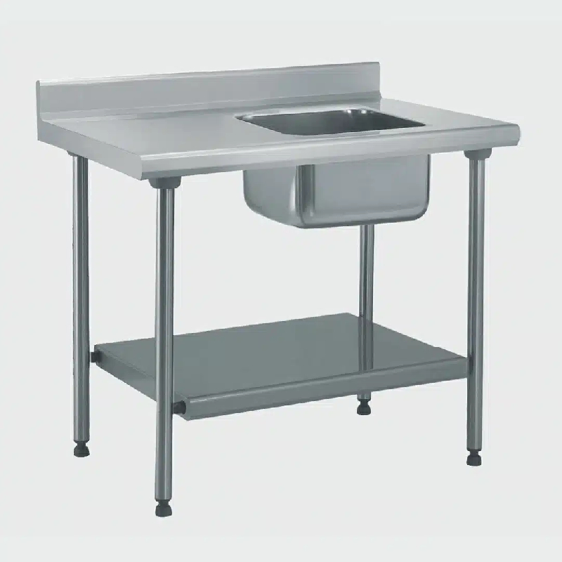 Table du chef TS 15N soudée sans robinet à dosseret + étagère bac à droite largeur 700 mm (Longueur, mm: 1800 Réf-424766-44)_0