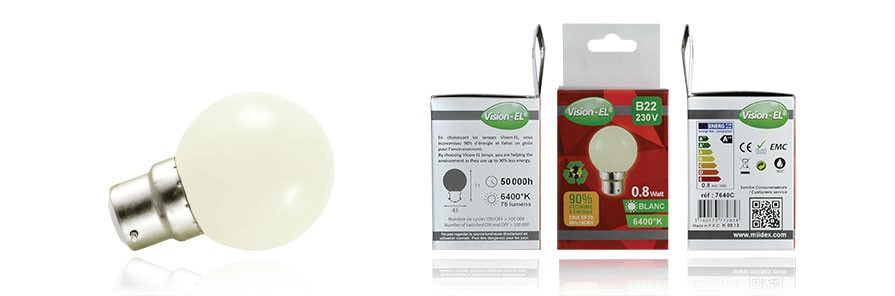 AMPOULE LED GLOBE B22 1W 6000°K VISION-EL 7640C