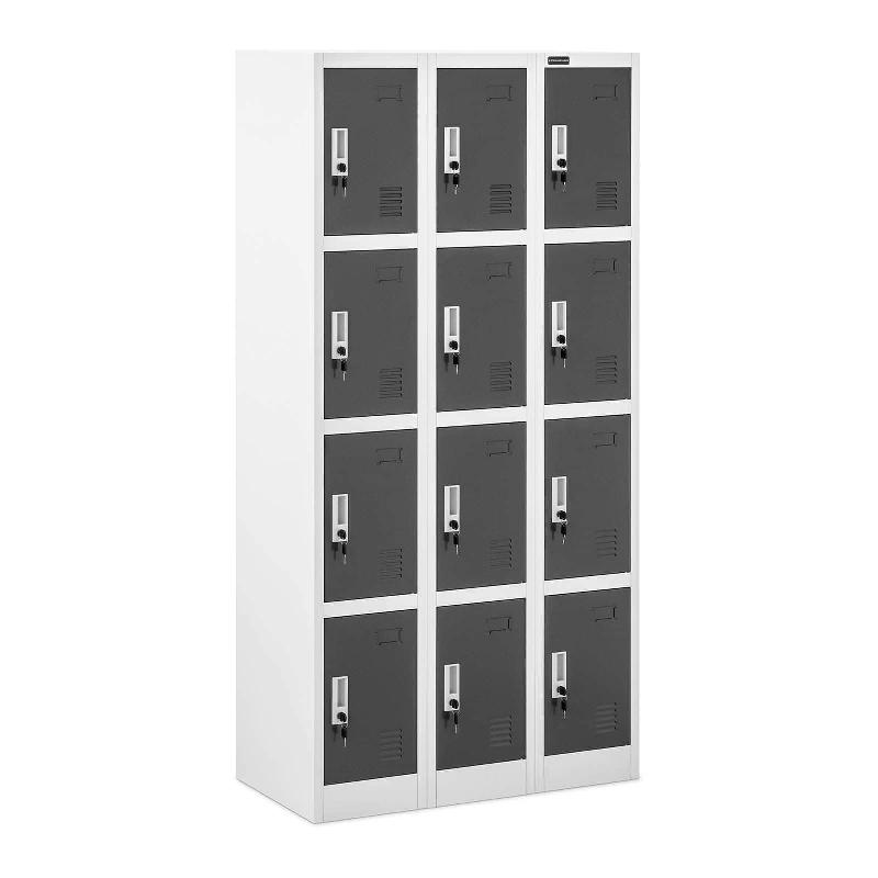 Armoire vestiaire 12 compartiments verrouillables - gris - 187 cm - modèle robuste pour bureaux et piscines publiques_0