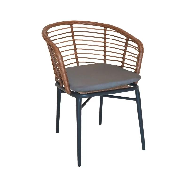 Bridge en aluminium JUNGLE - Stamp - Fauteuil extérieur en aluminium anthracite avec tressage fil et coussin d'assise_0