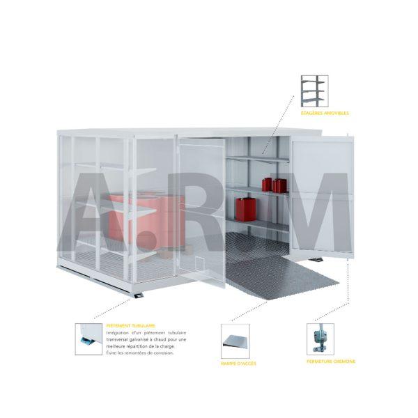 Bungalow tôlé pour stockage de  bidons, jerrican, petits fûts_0
