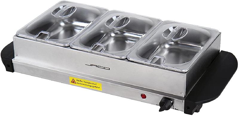 Chauffe-plats électrique en acier inoxydable - maintien de la température - couvercles transparents - 3 x 1,5 L - chauffe-buffet - chafing dish - 01_0000443_0