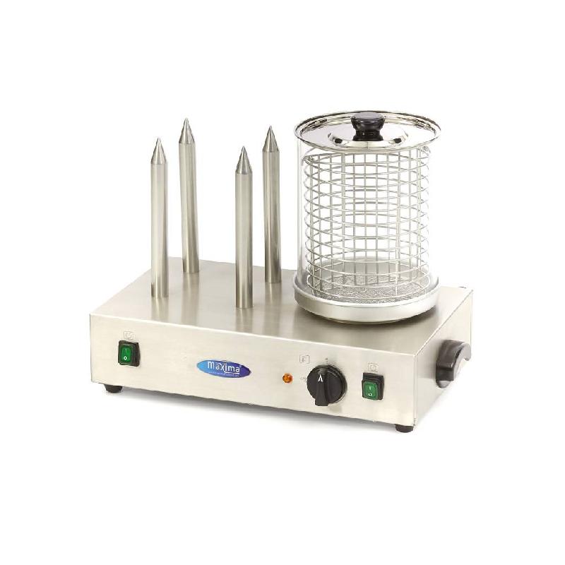 Chauffe-saucisses professionnel Maxima Ø20 x 24 cm - Acier inoxydable avec thermostat réglable et éléments chauffants pour pain - Référence 09300585_0