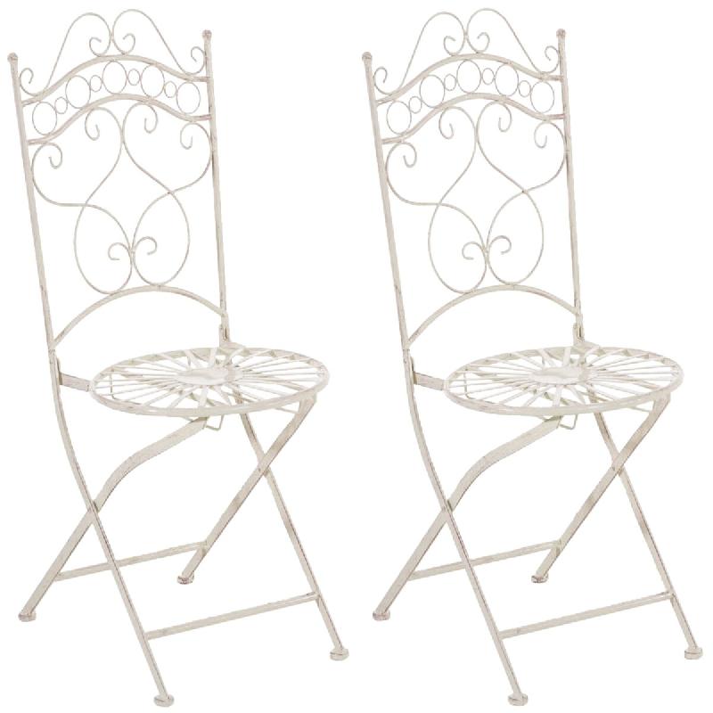 CLP Lot de 2 Chaises de jardin pliables Indra en fer forgé Crème antique - beige métal 320792_0