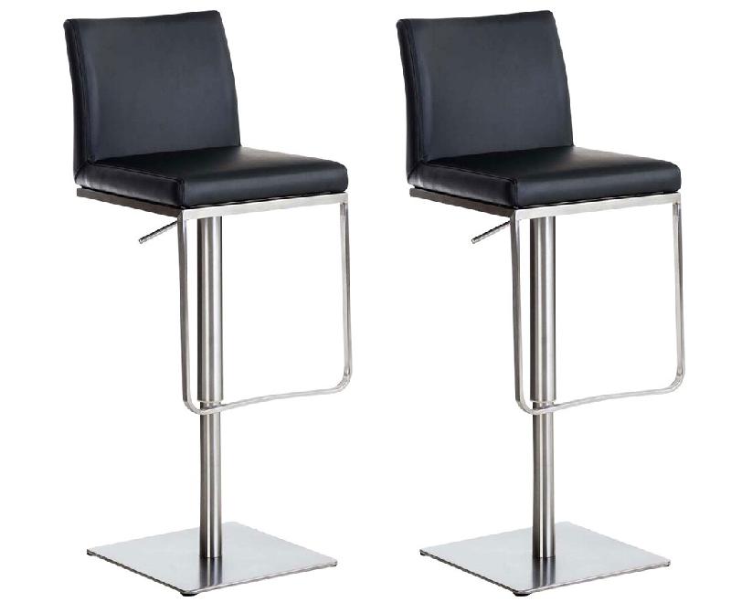 CLP Lot de 2 tabourets de bar Panama recouverts de similicuir Noir /Acier inoxydable - noir polyester 307861_0