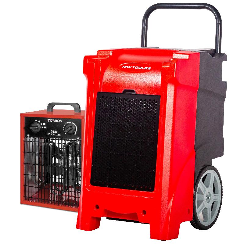 Déshumidificateur pro mobile industriel 90 L/jour en polyéthylène (PE) avec pompe de relevage et chauffage soufflant 3 kW - Efficacité optimale MW Tools BDP90WEL_0