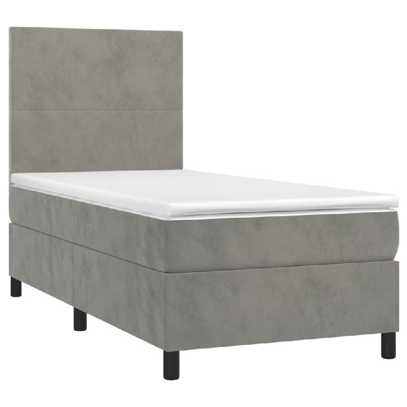Décoshop26 - Cadre de lit LED avec sommier tête de lit matelas 90x200cm tissu velours gris clair TDL0208460 - gris 3001541447764_0