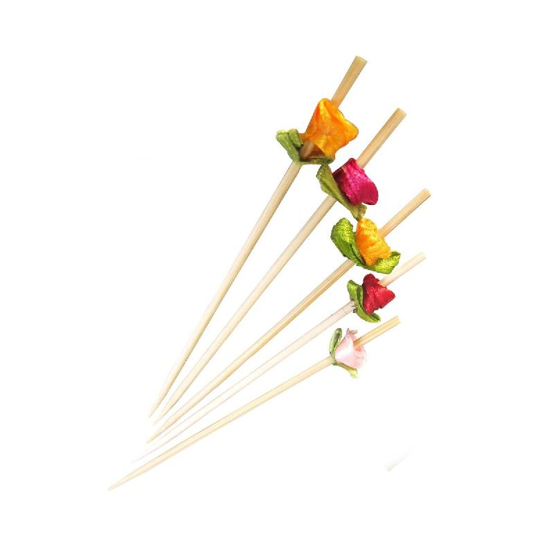 ECOLOMIQUE - 100 Pcs - Pic bambou décor floral - 12 cm, Couleurs assorties - Bambou ECO210BBFLEUR_0