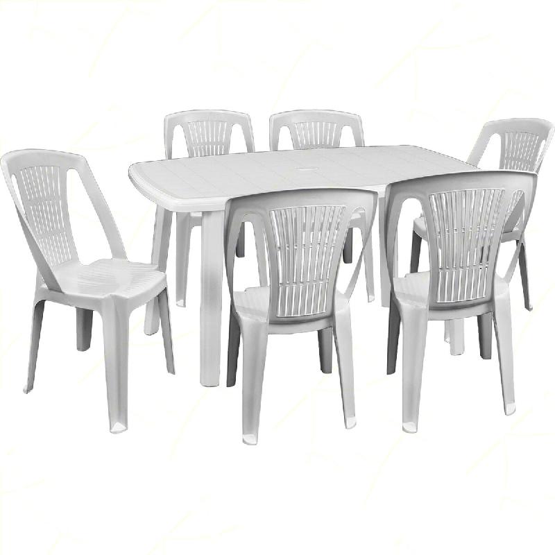 Ensemble de 6 chaises Star avec table ovale rectangulaire blanche Cayman - blanc plastique polypropylène 8050054389158_0