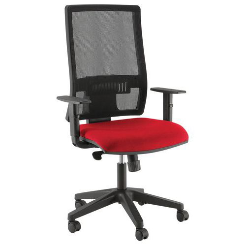 FAUTEUIL OFFICE SANS TÊTIÈRE PIÈTEMENT NOIR ASSISE ROUGE - MANUTAN EXPERT