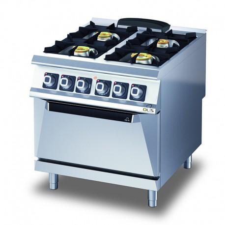 Fourneau - 4 feux gaz sur four électrique GN 2/1 - Diamante 90 - OLIS - D9410CGE avec plan de travail en inox AISI 304_0
