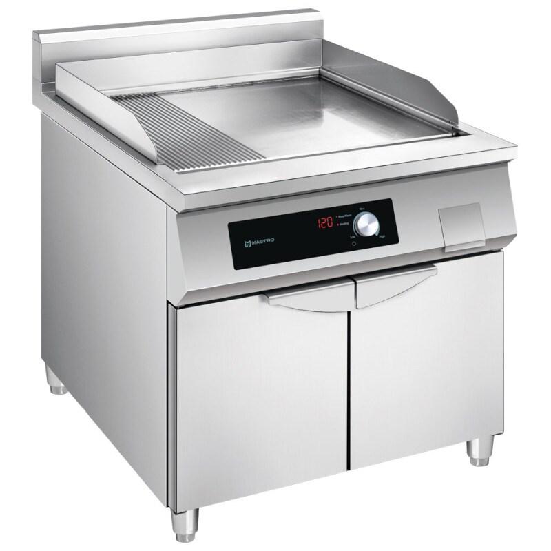 Fry-top induction avec 1/3 rainurée et 2/3 plaque lisse sur coffre 2 portes 800x700x860 mm - VIRTUS - 0615402211024_0