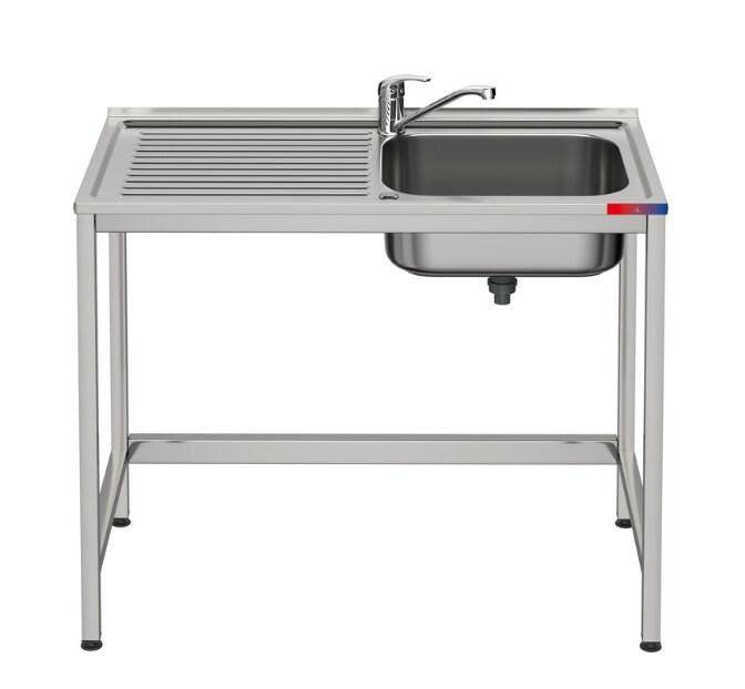 Gasfrit – Évier sous comptoir avec 1 bac et 1 égouttoir, industriel, en acier inoxydable, robinet inclus, 1000 x 500 x 850 mm. - inox gf41+3_0